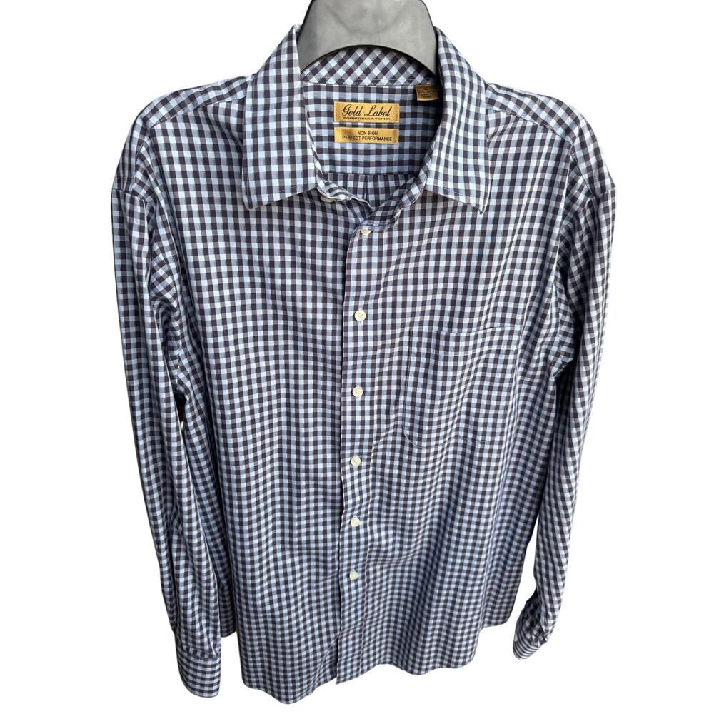 Gold Label Roundtree & Yorke Non-Iron Dress Shirt Blue Check Men’s Large